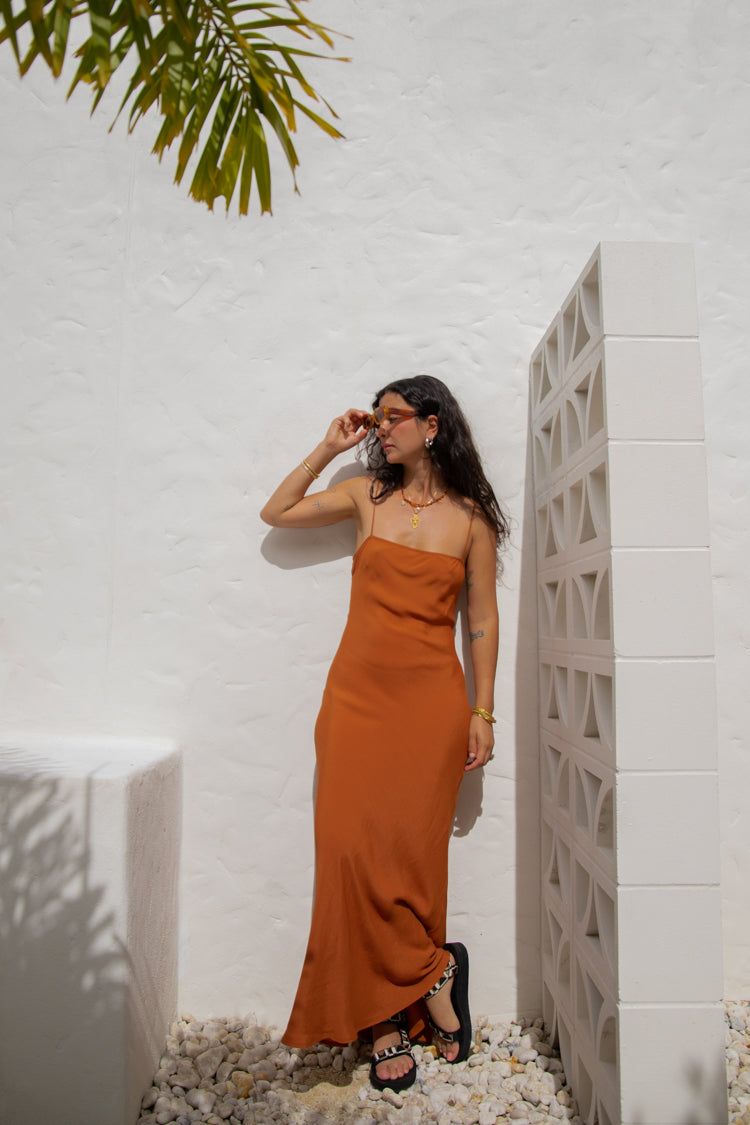 VRG GRL Good Intentions Bias Cut Maxi Dress // Rust sold by Verge Girl product image thumbnail 6