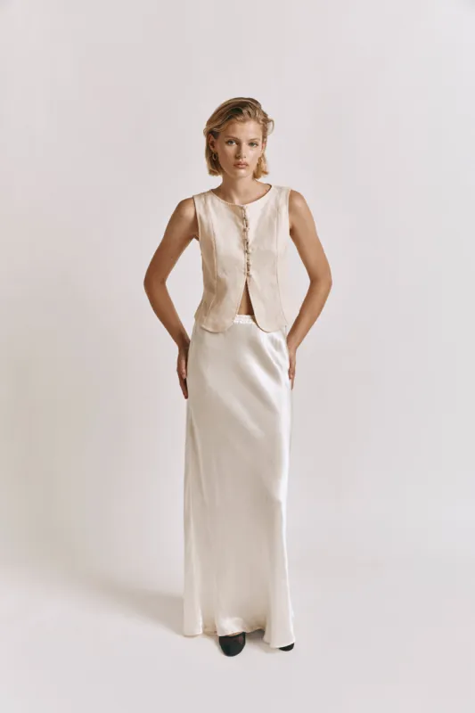 Florence Bias Cut Midi Skirt Cream sold by Verge Girl