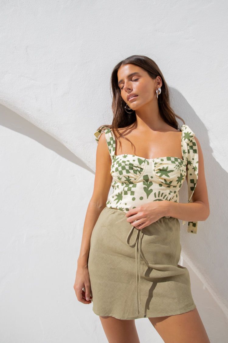 The Way To San Jose Bias Cut Linen Mini Skirt Sage sold by Verge Girl product image thumbnail 3