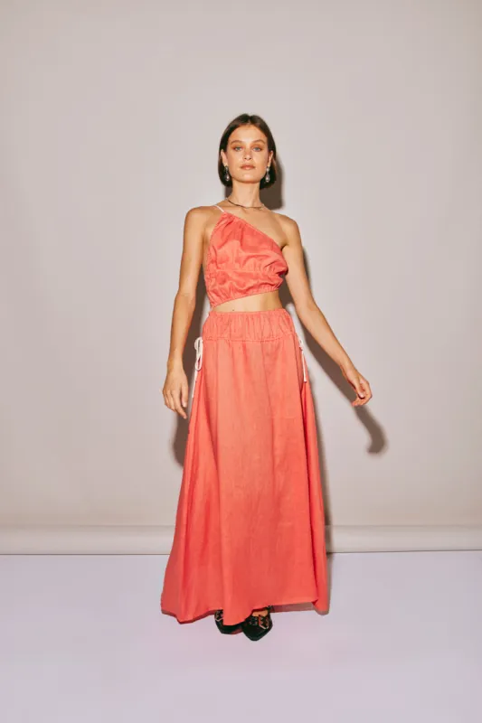 Te Amo Linen Maxi Dress Coral sold by Verge Girl