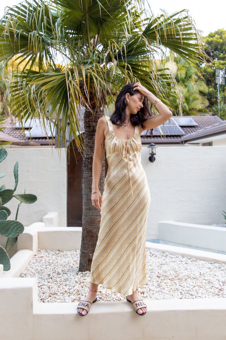 VRG GRL Rosa Bias Cut Maxi Dress // Stripe sold by Verge Girl