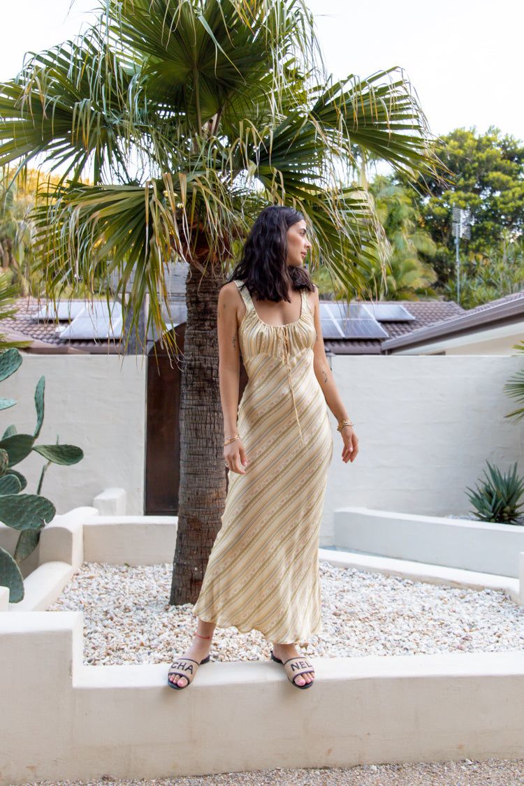 VRG GRL Rosa Bias Cut Maxi Dress // Stripe sold by Verge Girl product image thumbnail 7