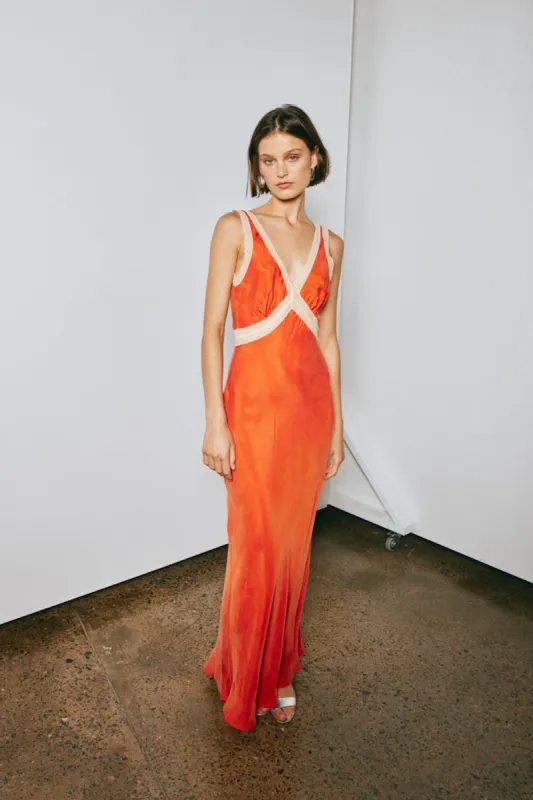 Meet Me On The Dance Floor Bias Cut Maxi Dress Orange sold by Verge Girl