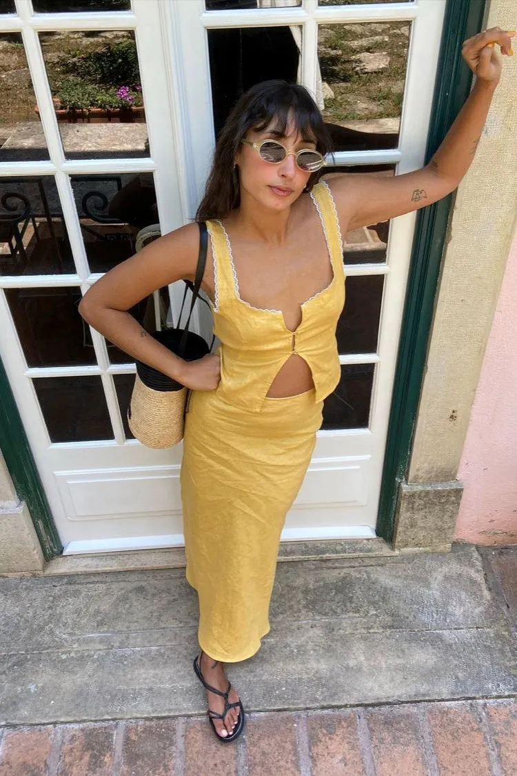 Italian Streets Linen Bias Cut Maxi Skirt Yellow sold by Verge Girl product image thumbnail 3