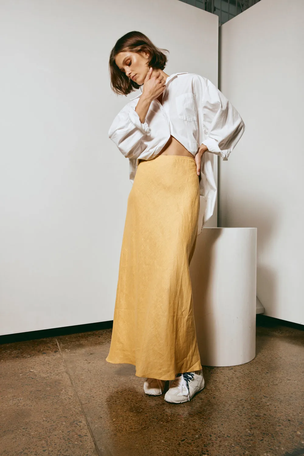 Italian Streets Linen Bias Cut Maxi Skirt Yellow sold by Verge Girl