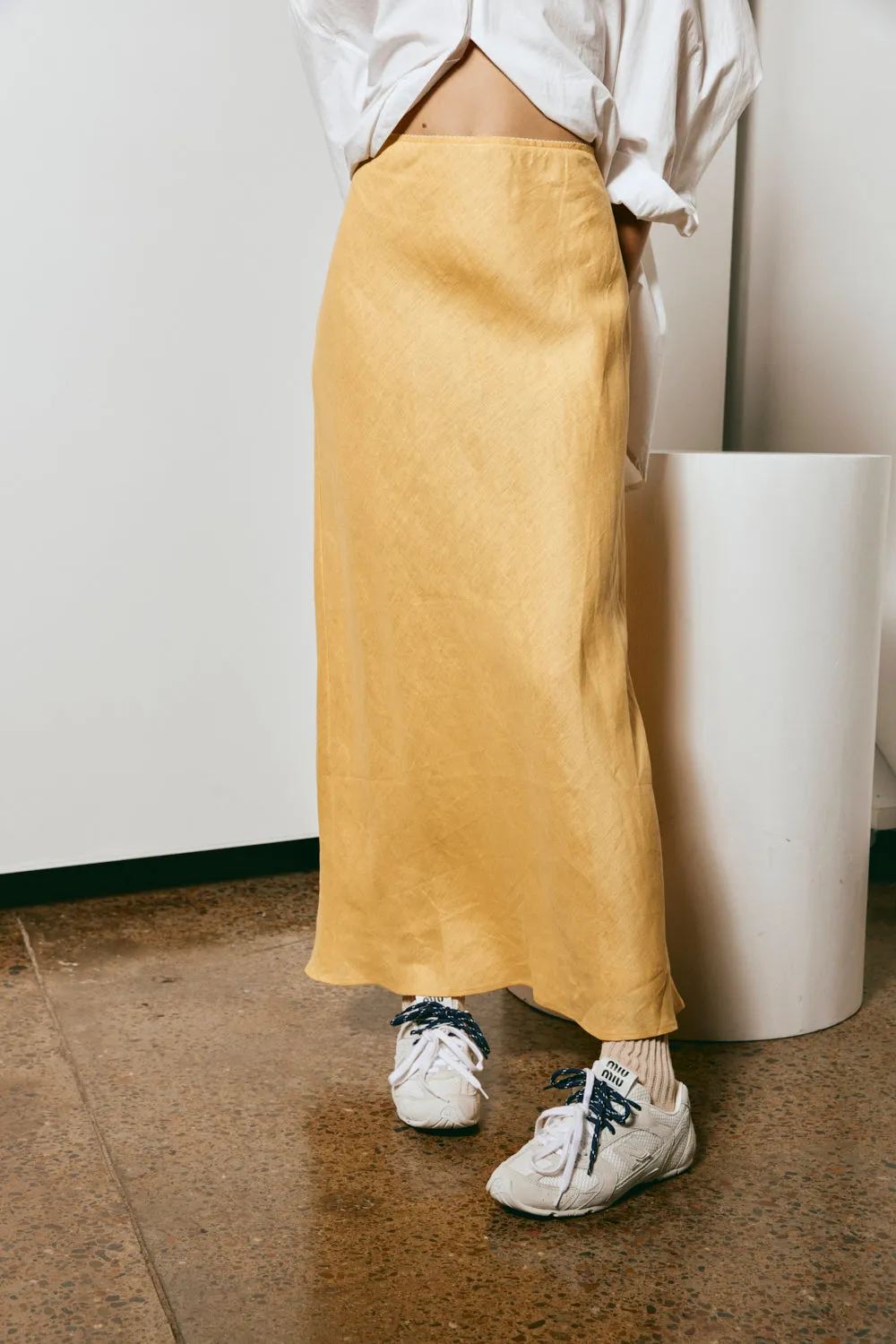 Italian Streets Linen Bias Cut Maxi Skirt Yellow sold by Verge Girl product image thumbnail 4