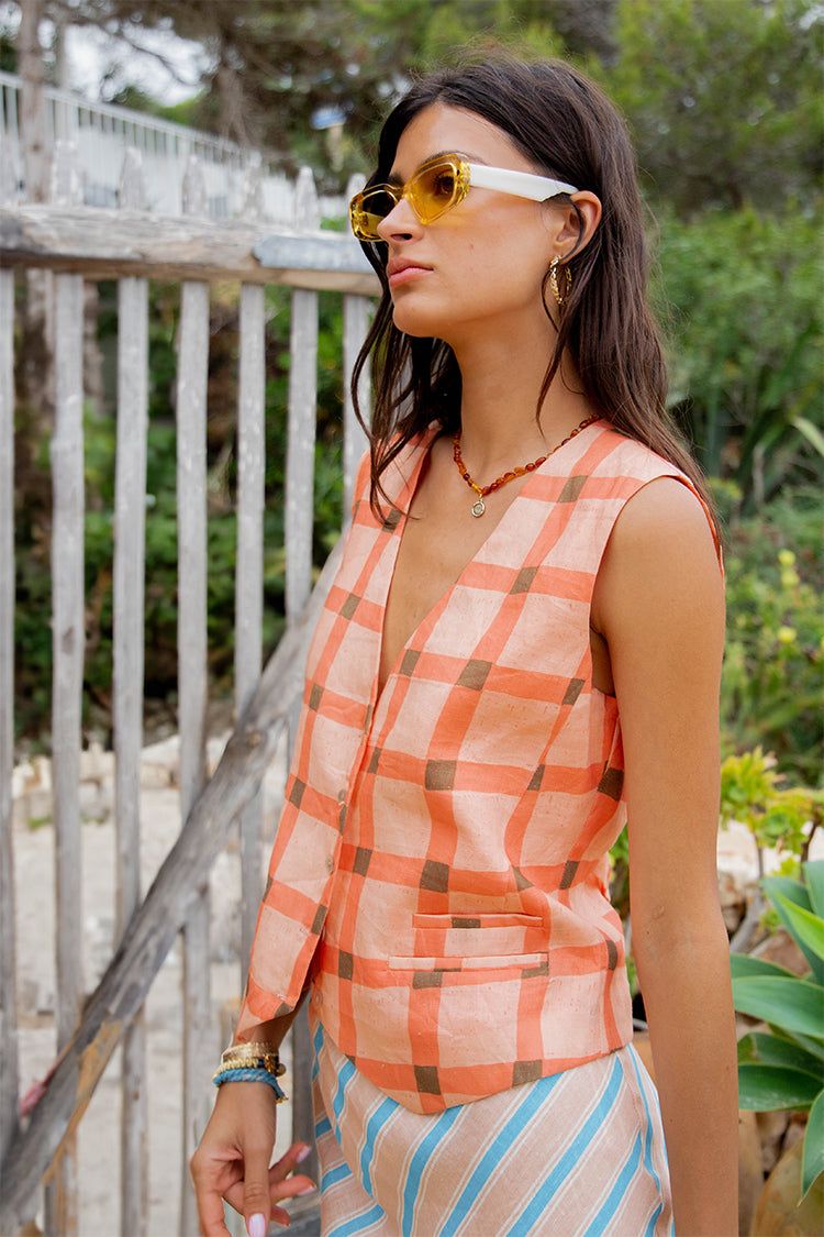 Italian Streets Linen Vest Sahara sold by Verge Girl