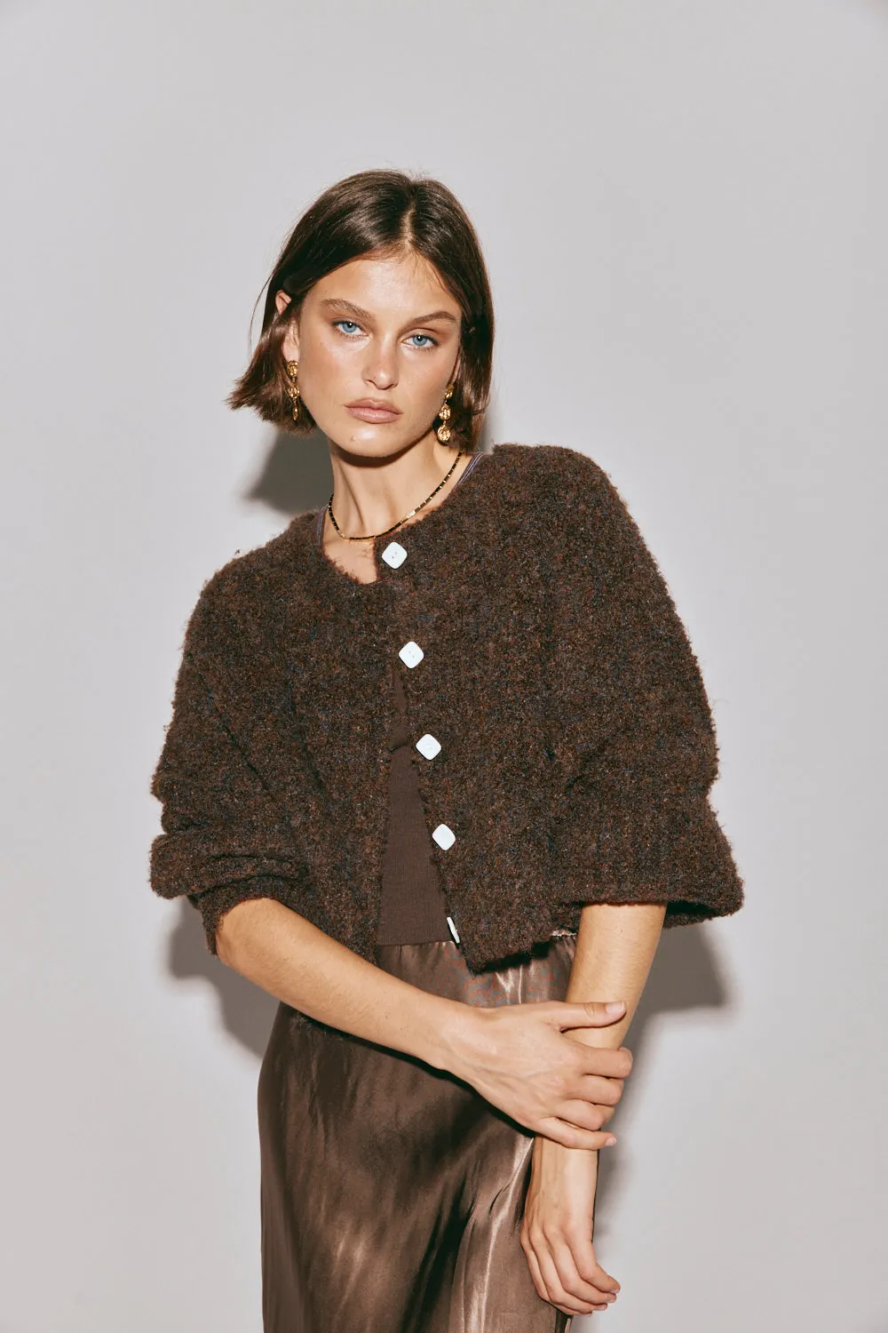 Elsie Knit Cardigan Chocolate sold by Verge Girl