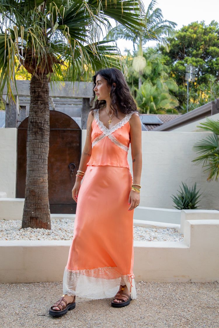 VRG GRL Trouble With Us Bias Cut Maxi Skirt // Orange sold by Verge Girl product image thumbnail 7