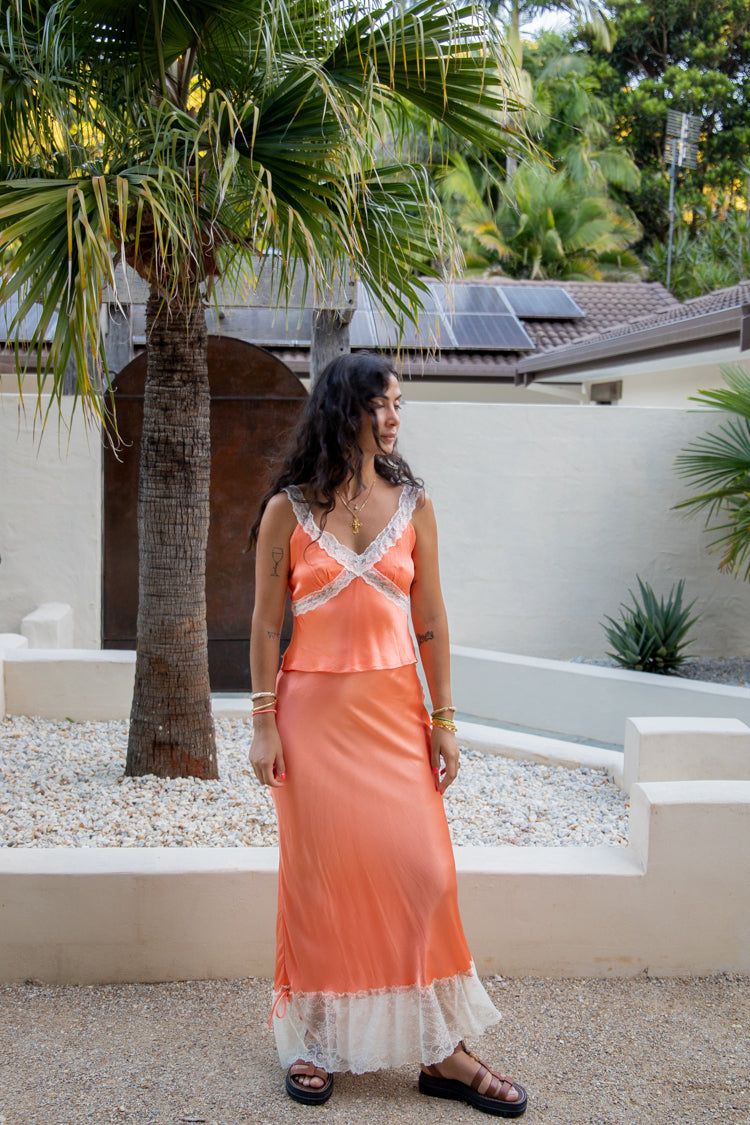 VRG GRL Trouble With Us Bias Cut Maxi Skirt // Orange sold by Verge Girl product image thumbnail 6