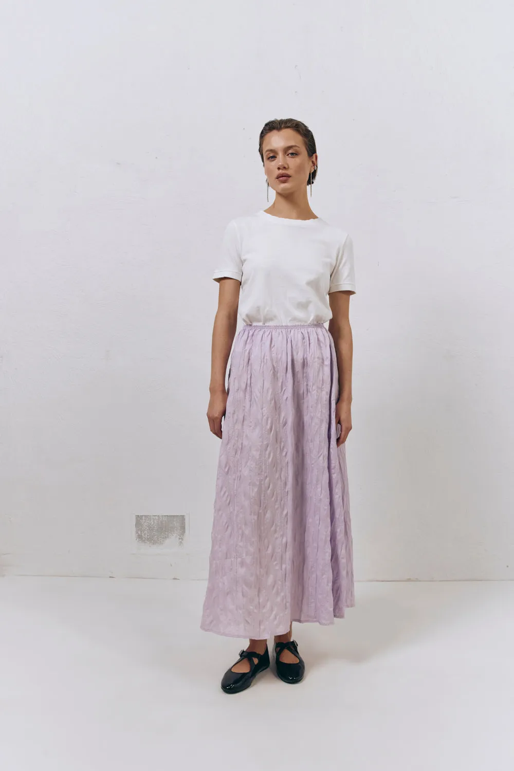 Solara Midi Skirt Lilac sold by Verge Girl