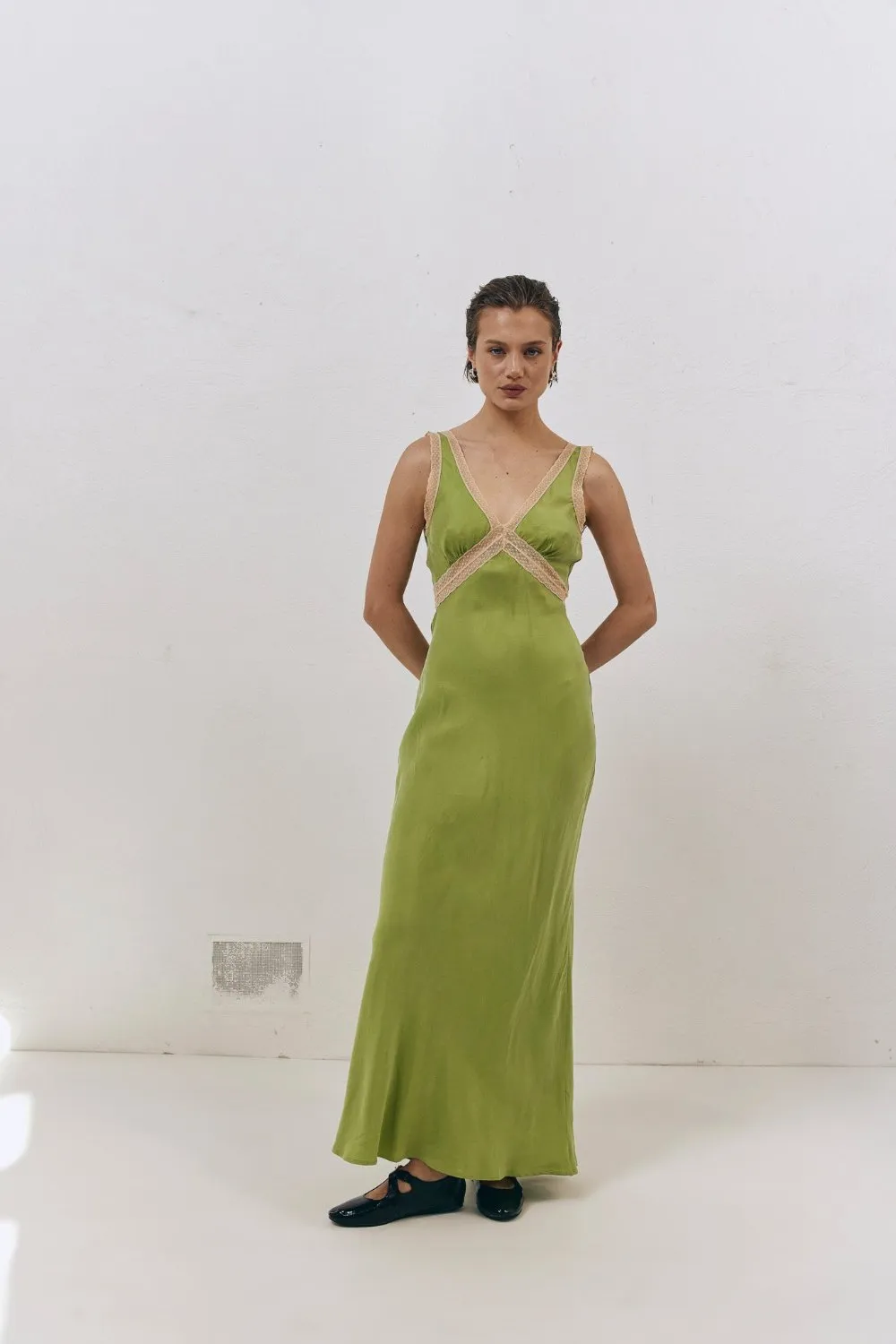 Meet Me On The Dance Floor Bias Cut Maxi Dress Lime sold by Verge Girl product image thumbnail 4