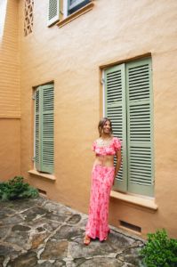 Flores Bias Cut Maxi Skirt Fuchsia sold by Verge Girl