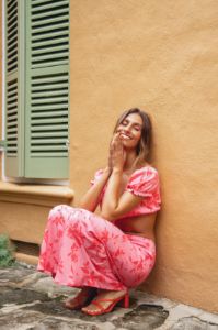 Flores Bias Cut Maxi Skirt Fuchsia sold by Verge Girl