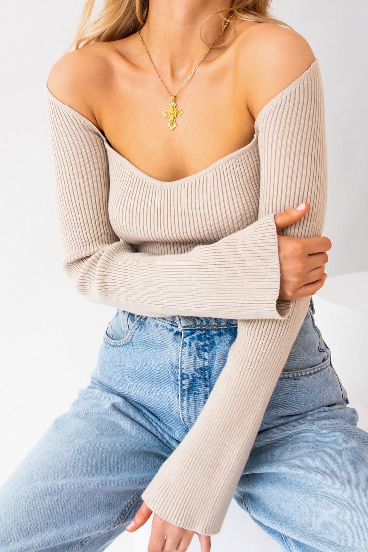 VRG GRL New Fashion Ribbed Knit Top // Natural sold by Verge Girl product image thumbnail 2