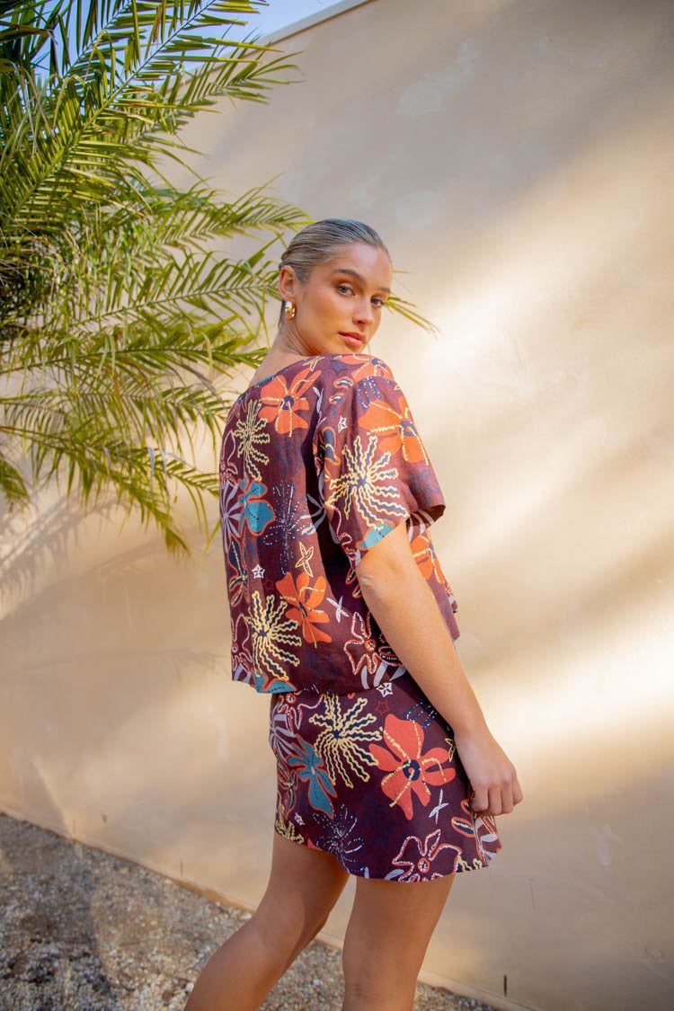 The Way To San Jose Bias Cut Linen Mini Skirt Exotica sold by Verge Girl product image thumbnail 3