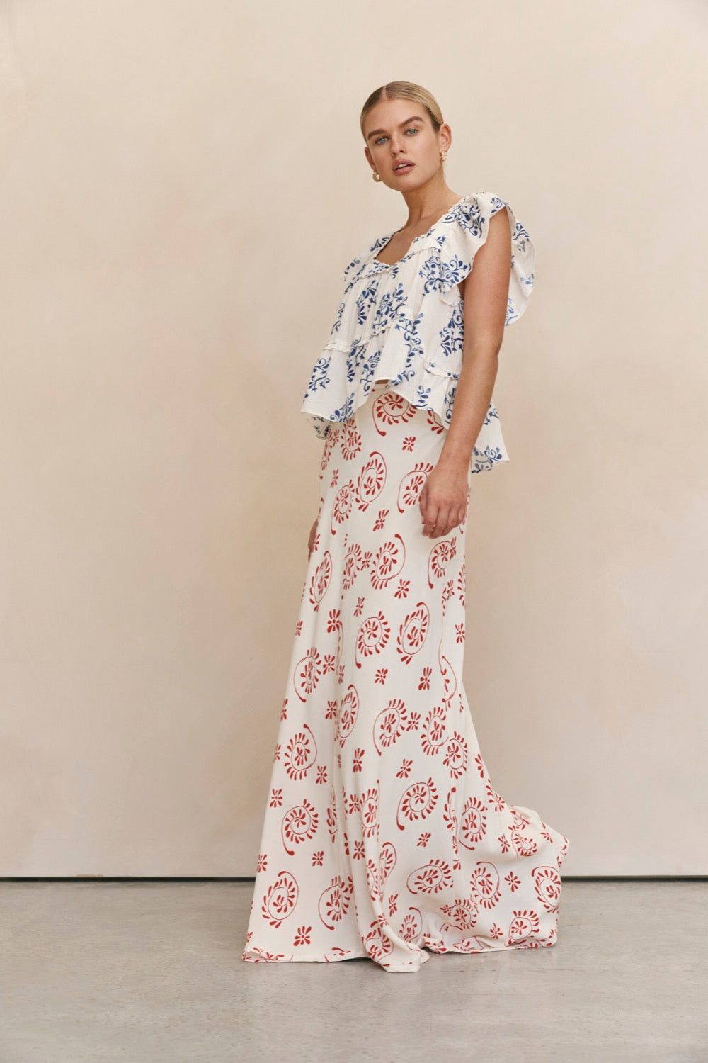 Carmine Bias Cut Maxi Skirt Blyss sold by Verge Girl