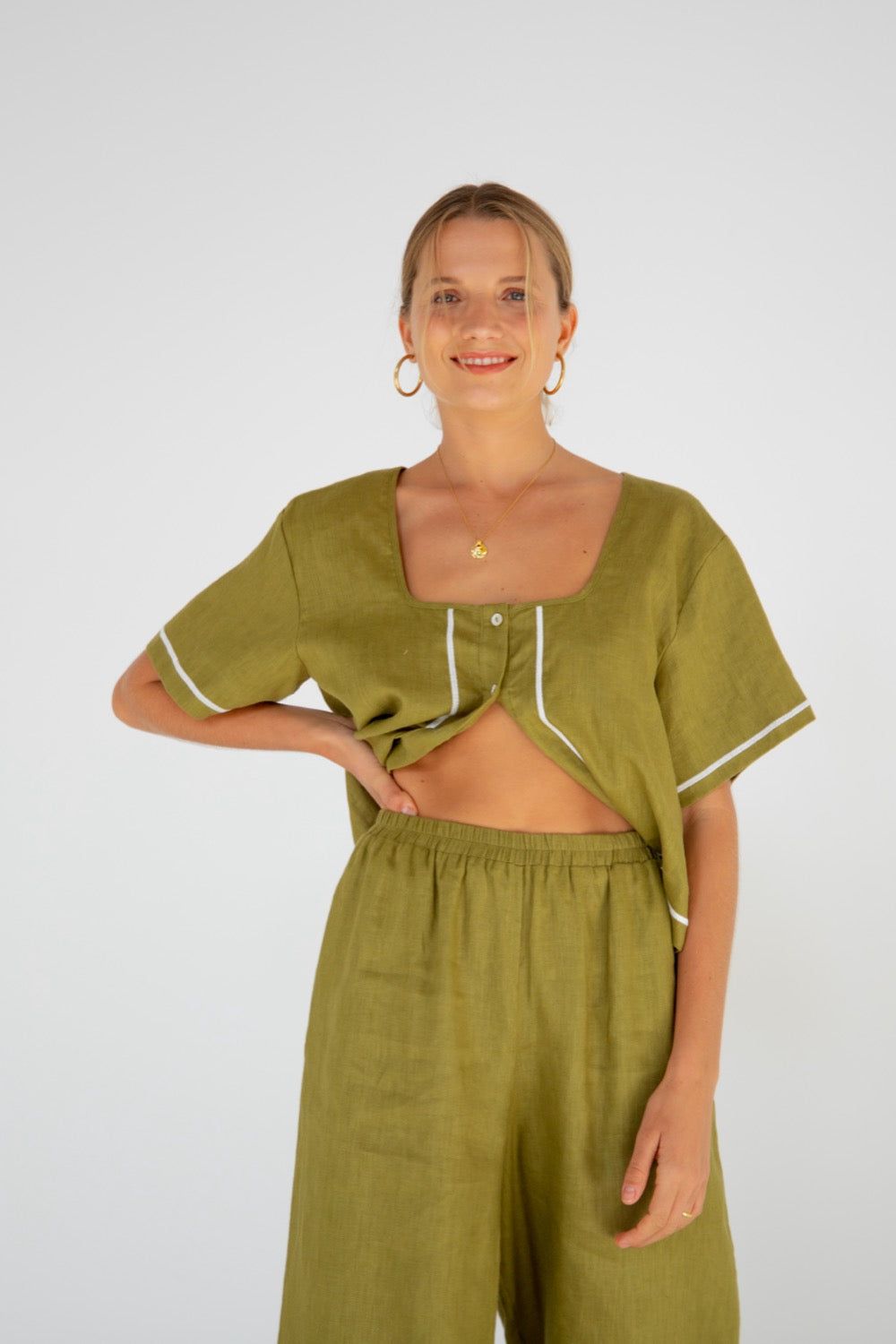 Byzance Linen Smock Top Sage sold by Verge Girl product image thumbnail 5