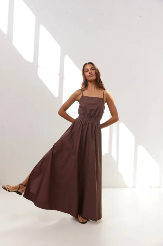 Lou Maxi Dress Chocolate sold by Verge Girl