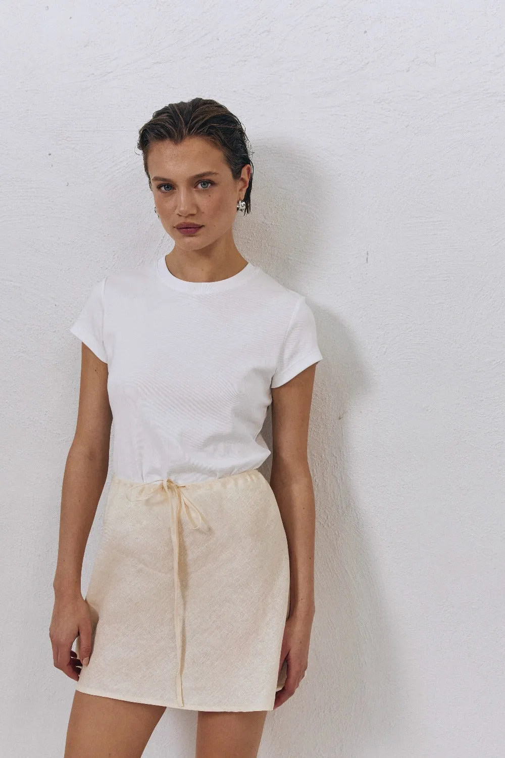 The Way To San Jose Bias Cut Linen Mini Skirt Cream sold by Verge Girl product image thumbnail 3