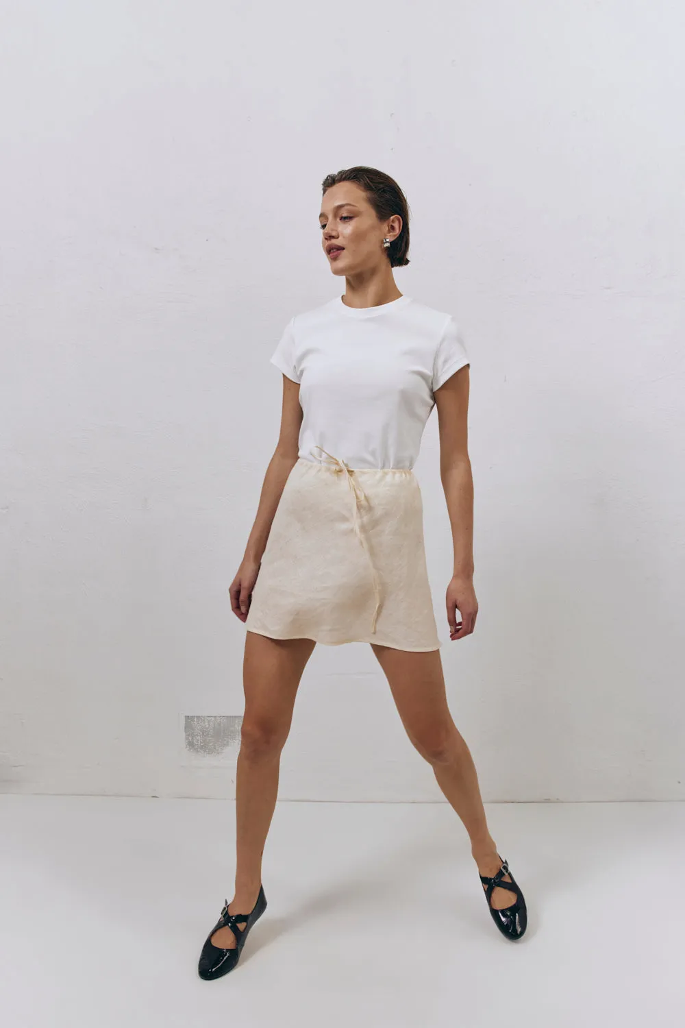 The Way To San Jose Bias Cut Linen Mini Skirt Cream sold by Verge Girl product image thumbnail 2