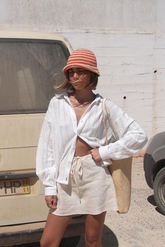 VRG GRL The Way To San Jose Linen Mini Skirt // Cream sold by Verge Girl product image thumbnail 3