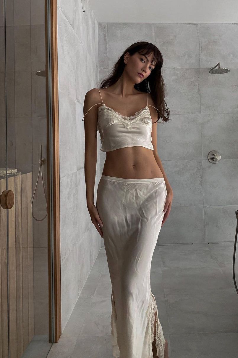 VRG GRL At The Afterparty Bias Cut Midi Skirt // Cream sold by Verge Girl product image thumbnail 6