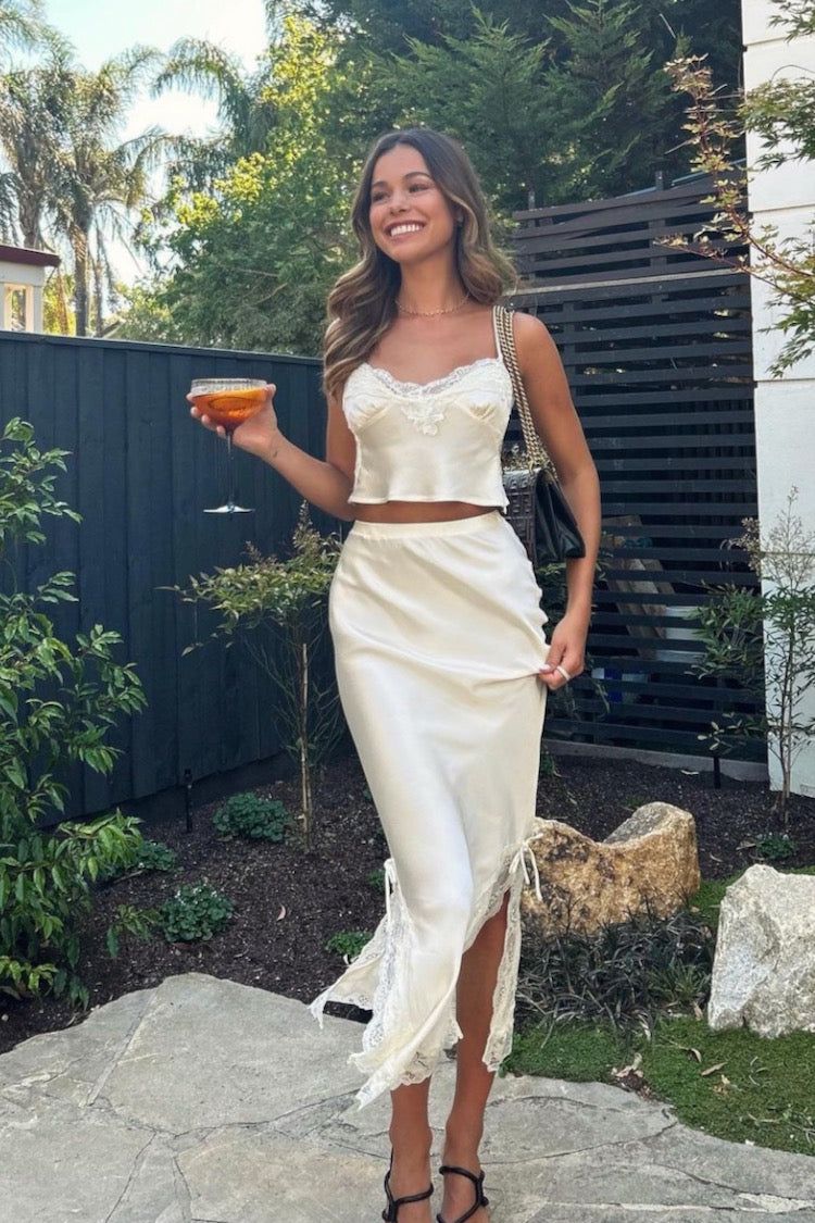 VRG GRL At The Afterparty Bias Cut Midi Skirt // Cream sold by Verge Girl product image thumbnail 3