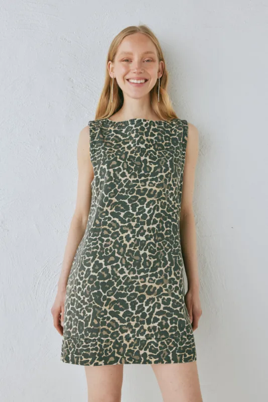 Zia Denim Mini Dress Leopard made by Verge Girl