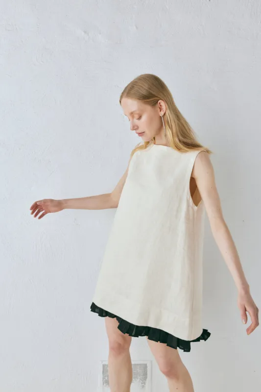 Musa Linen Mini Dress Cream sold by Verge Girl
