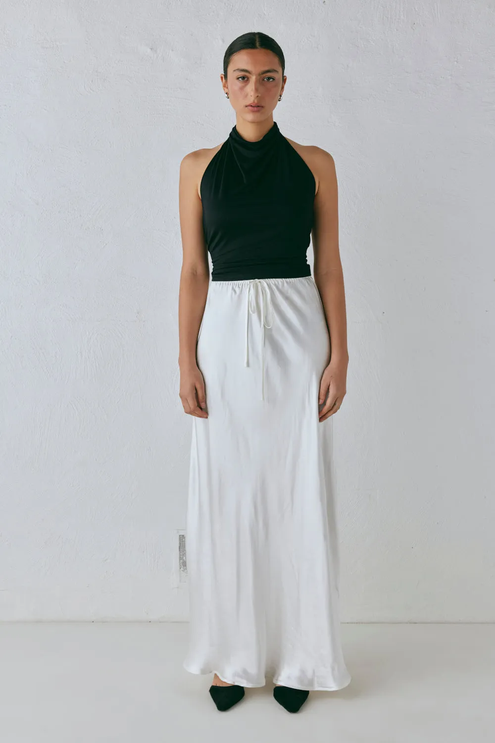 Lyla Satin Maxi Skirt White sold by Verge Girl