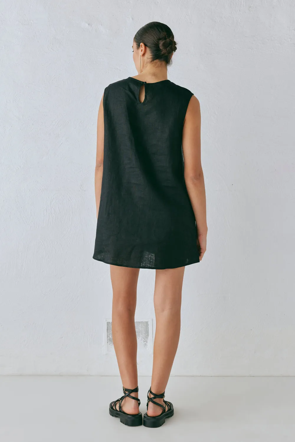 Yuri Linen Mini Dress Black sold by Verge Girl product image thumbnail 5