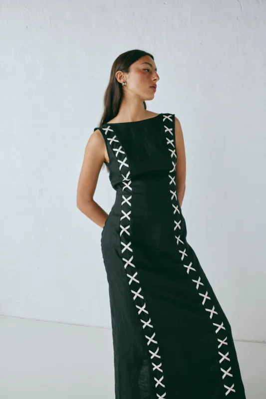 Maja Linen Maxi Dress Black made by Verge Girl