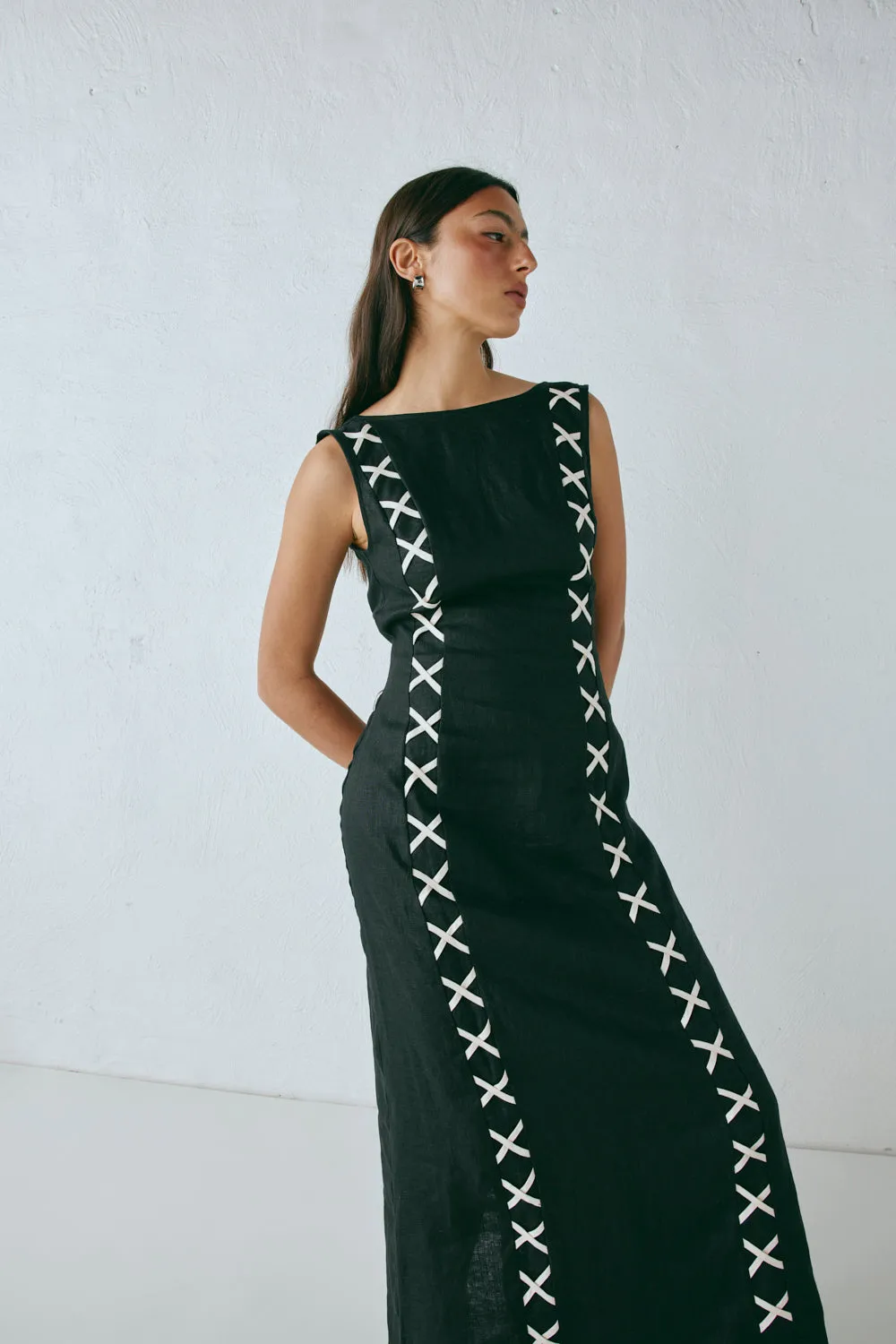 Maja Linen Maxi Dress Black sold by Verge Girl