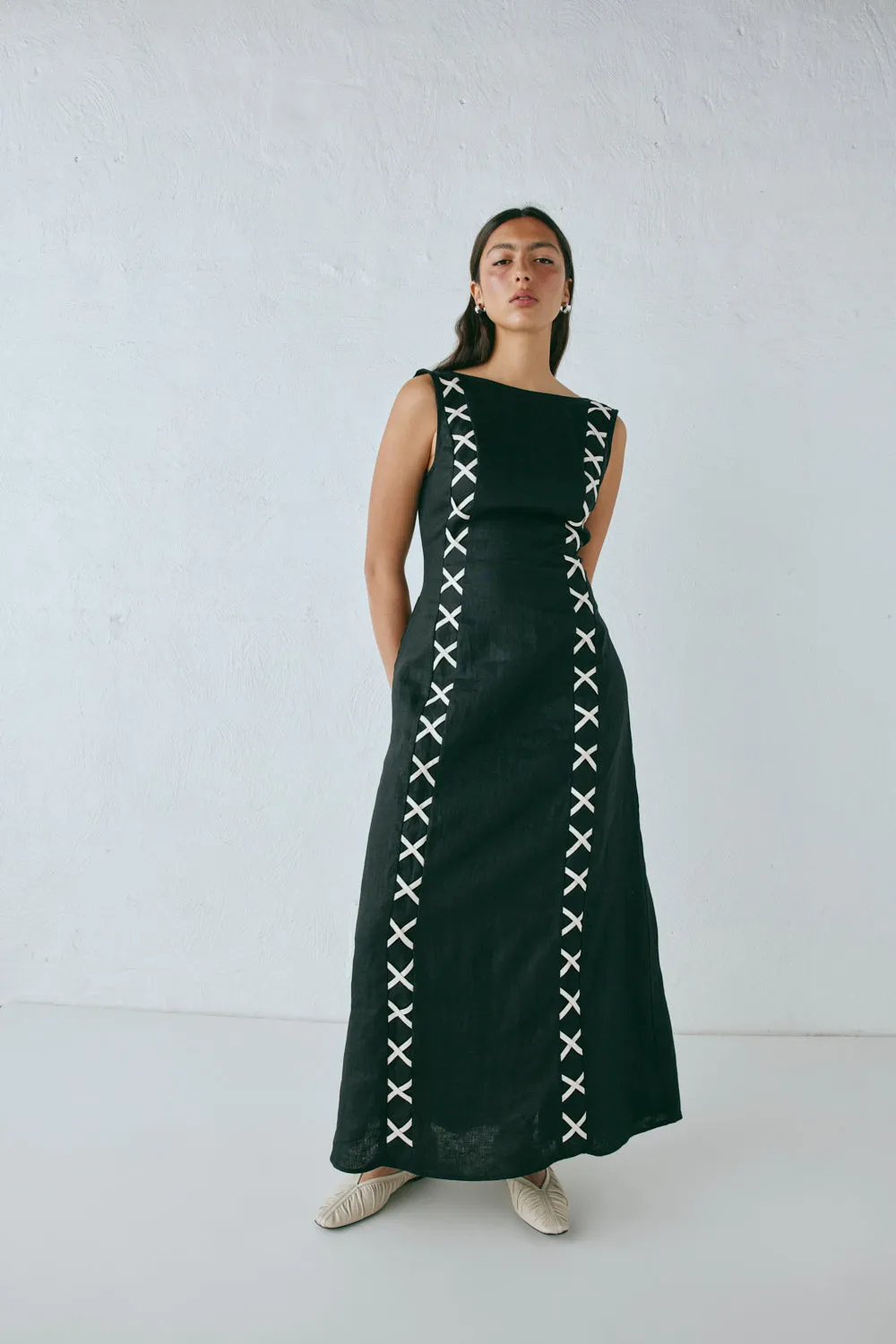 Maja Linen Maxi Dress Black sold by Verge Girl product image thumbnail 3