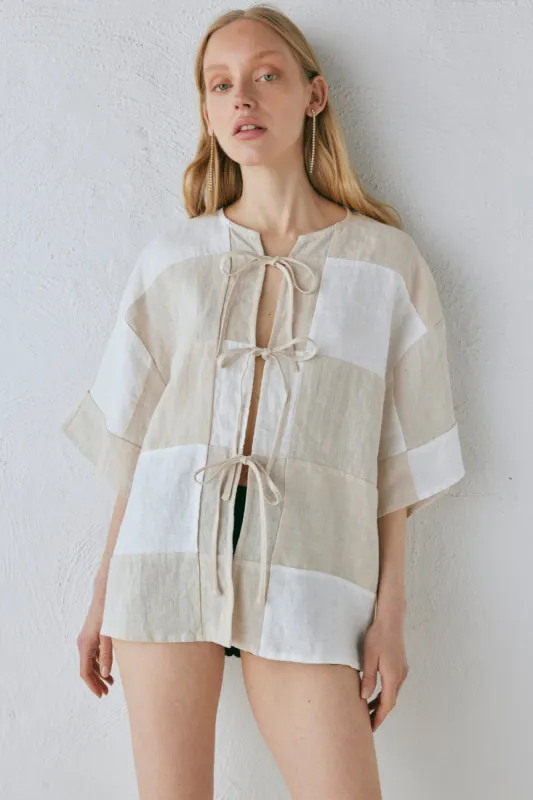 Naomi Linen Smock Top Natural sold by Verge Girl