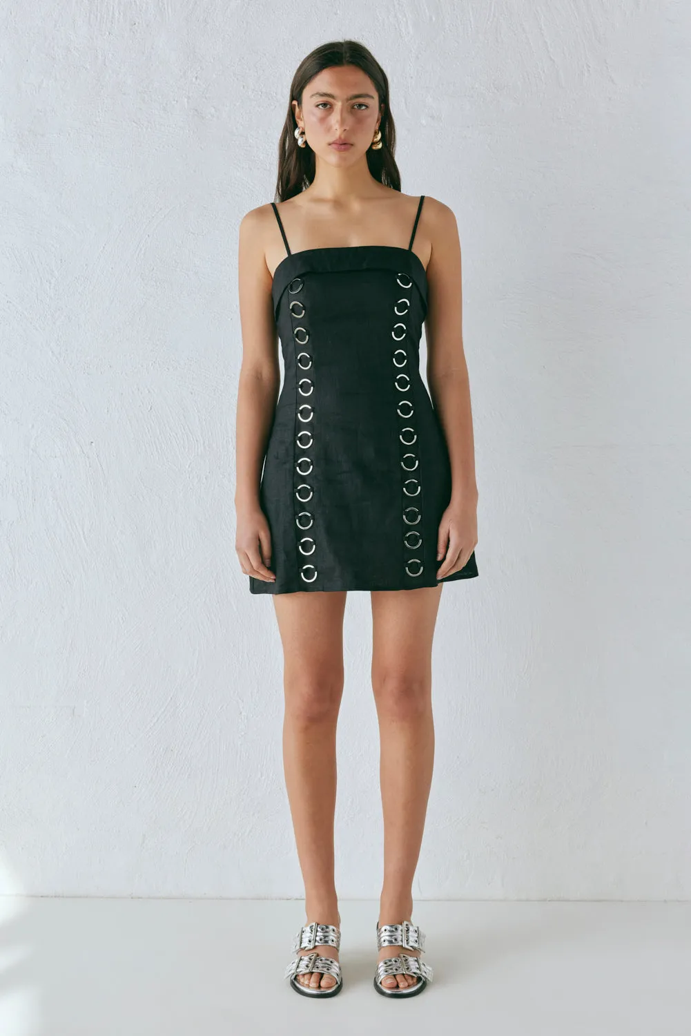 Alessa Linen Mini Dress Black sold by Verge Girl