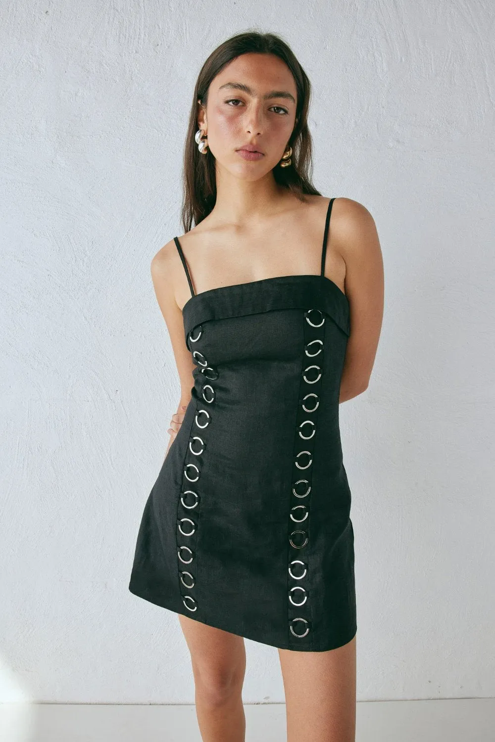 Alessa Linen Mini Dress Black sold by Verge Girl product image thumbnail 4