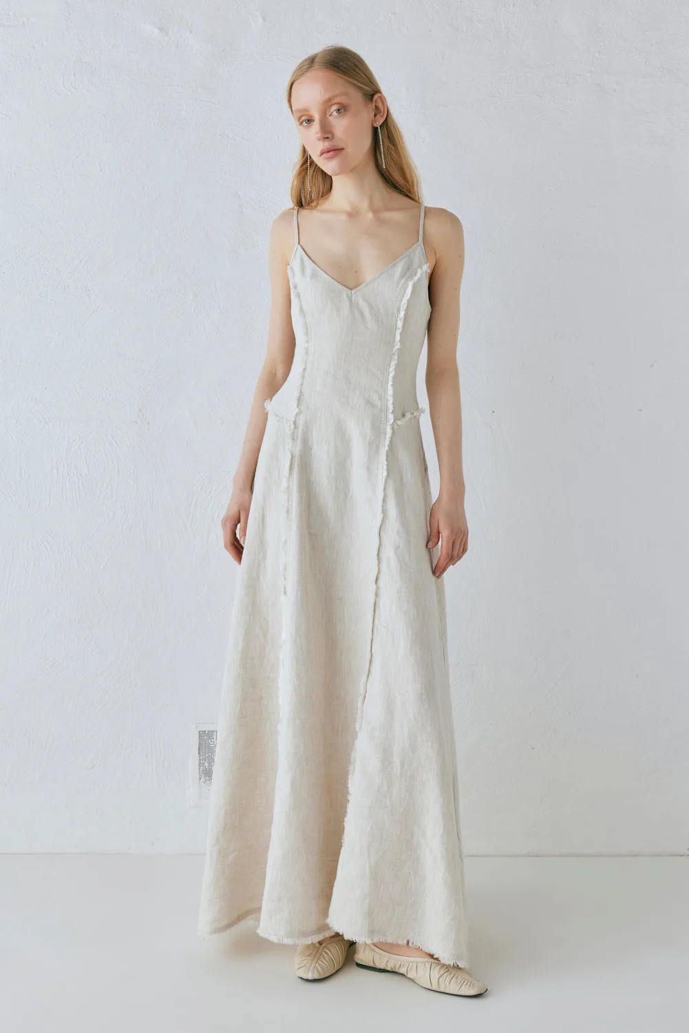 Thea Linen Maxi Dress Natural sold by Verge Girl