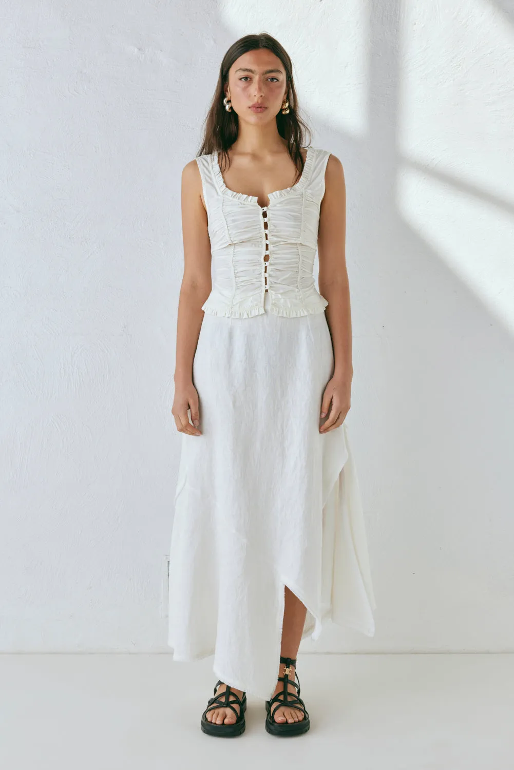 Mabel Linen Midi Skirt White sold by Verge Girl