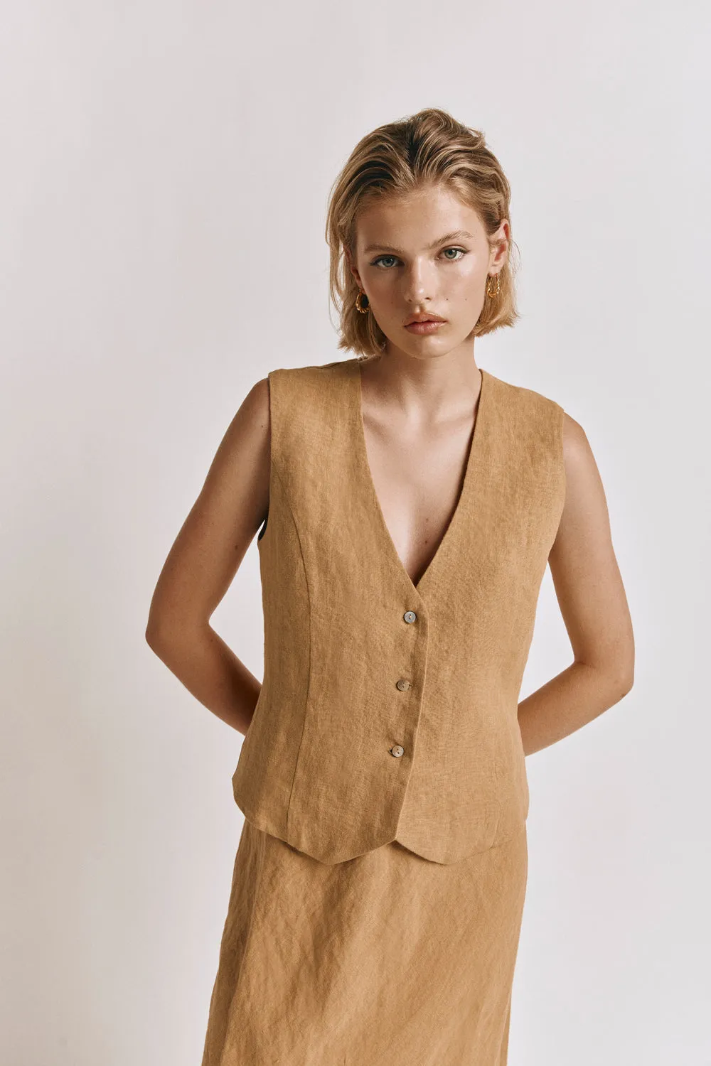 Hazel Linen Vest Ochre sold by Verge Girl product image thumbnail 2