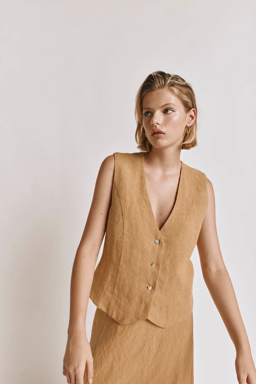 Hazel Linen Vest Ochre sold by Verge Girl product image thumbnail 4
