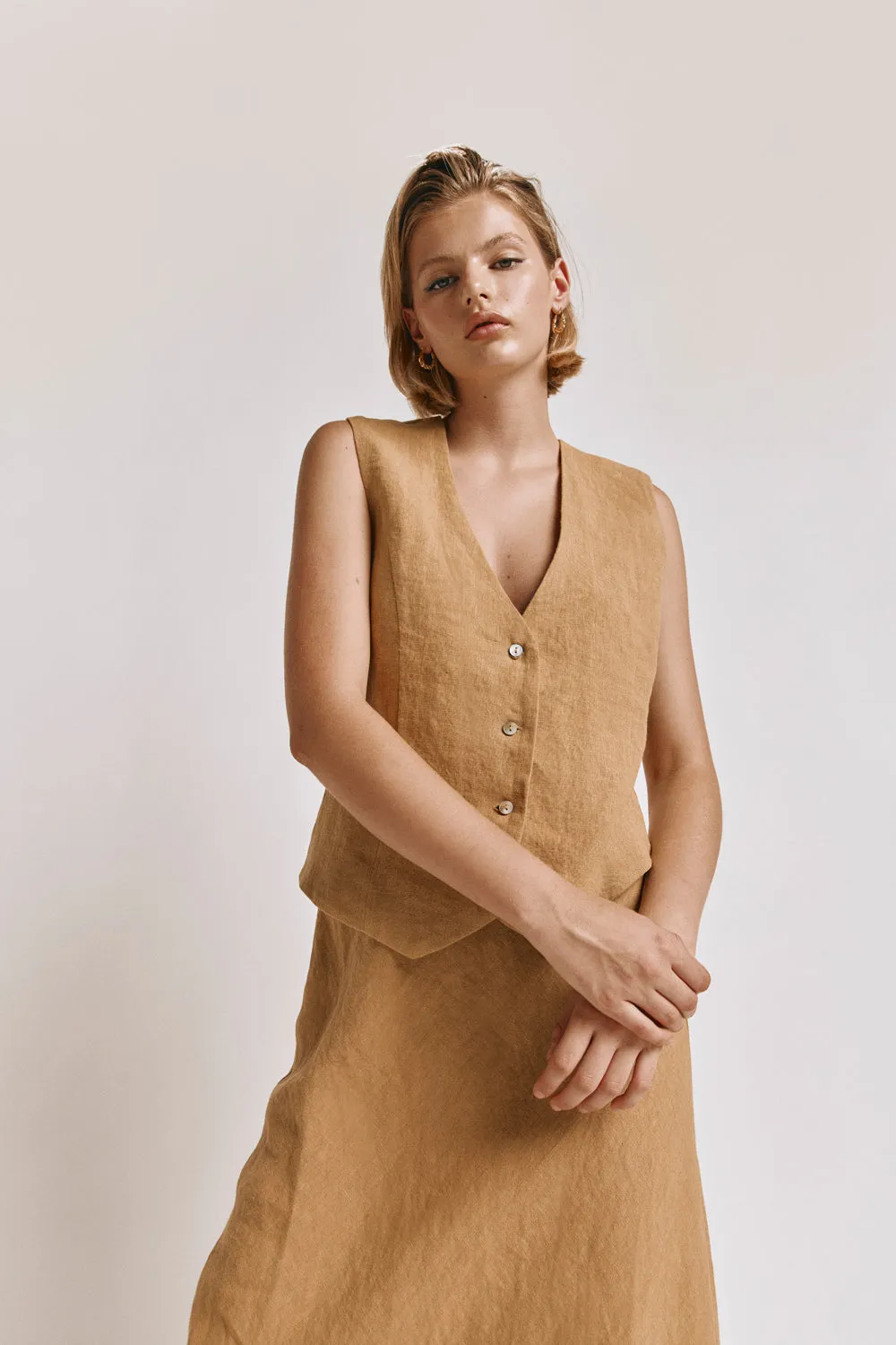 Hazel Linen Vest Ochre sold by Verge Girl product image thumbnail 5