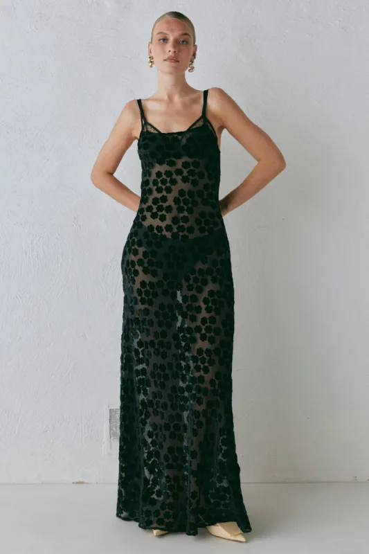 Iris Bias Cut Maxi Dress Black sold by Verge Girl