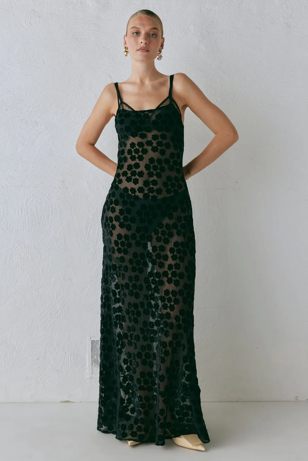 Iris Bias Cut Maxi Dress Black sold by Verge Girl