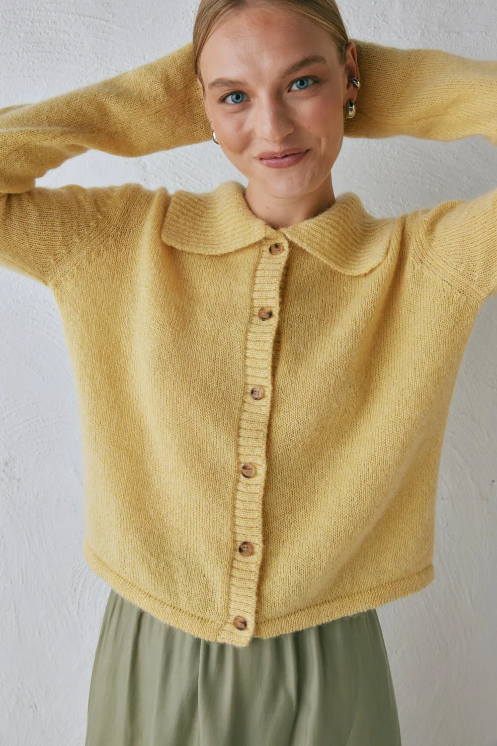 Avery Knit Cardigan Lemon sold by Verge Girl