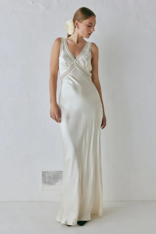 Meet Me On The Dance Floor Bias Cut Maxi Dress Cream sold by Verge Girl