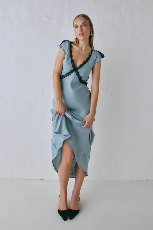 The Ivy Bias Cut Maxi Dress Steel sold by Verge Girl