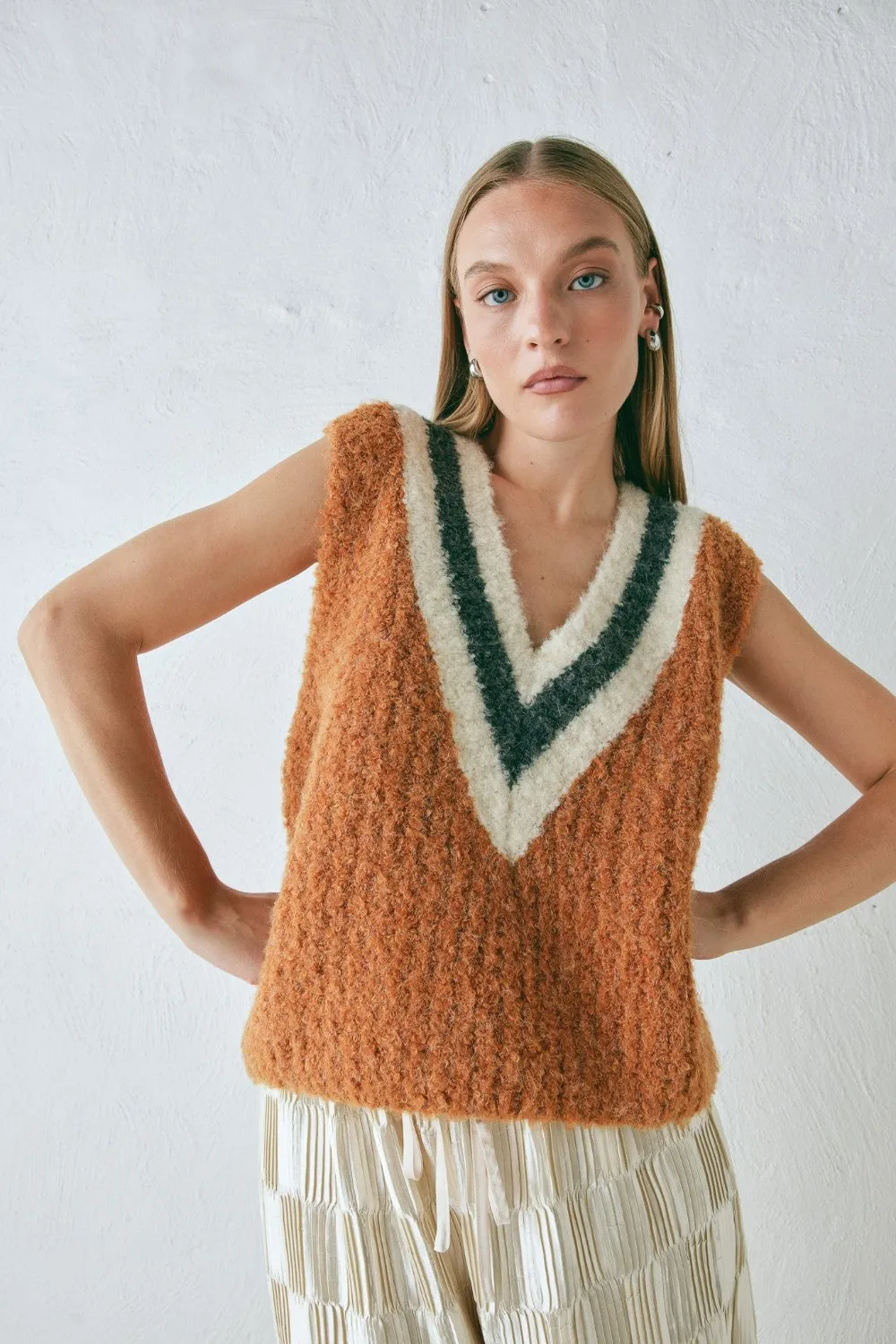 Macy Knit Vest Burnt Orange sold by Verge Girl