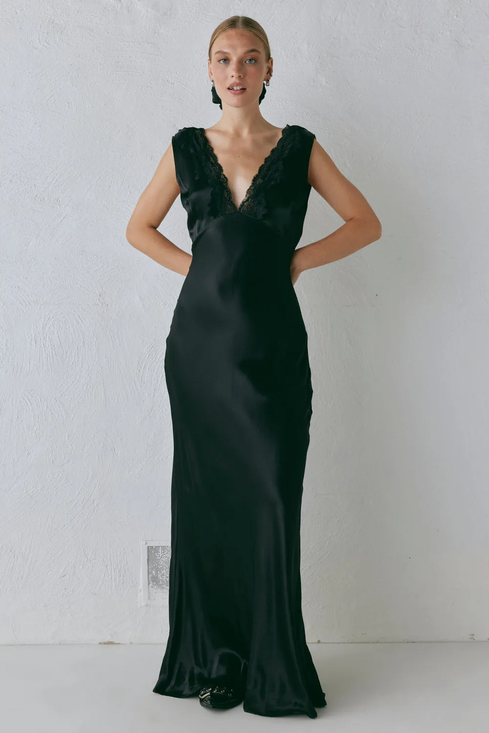 Tully Satin Maxi Dress Black sold by Verge Girl